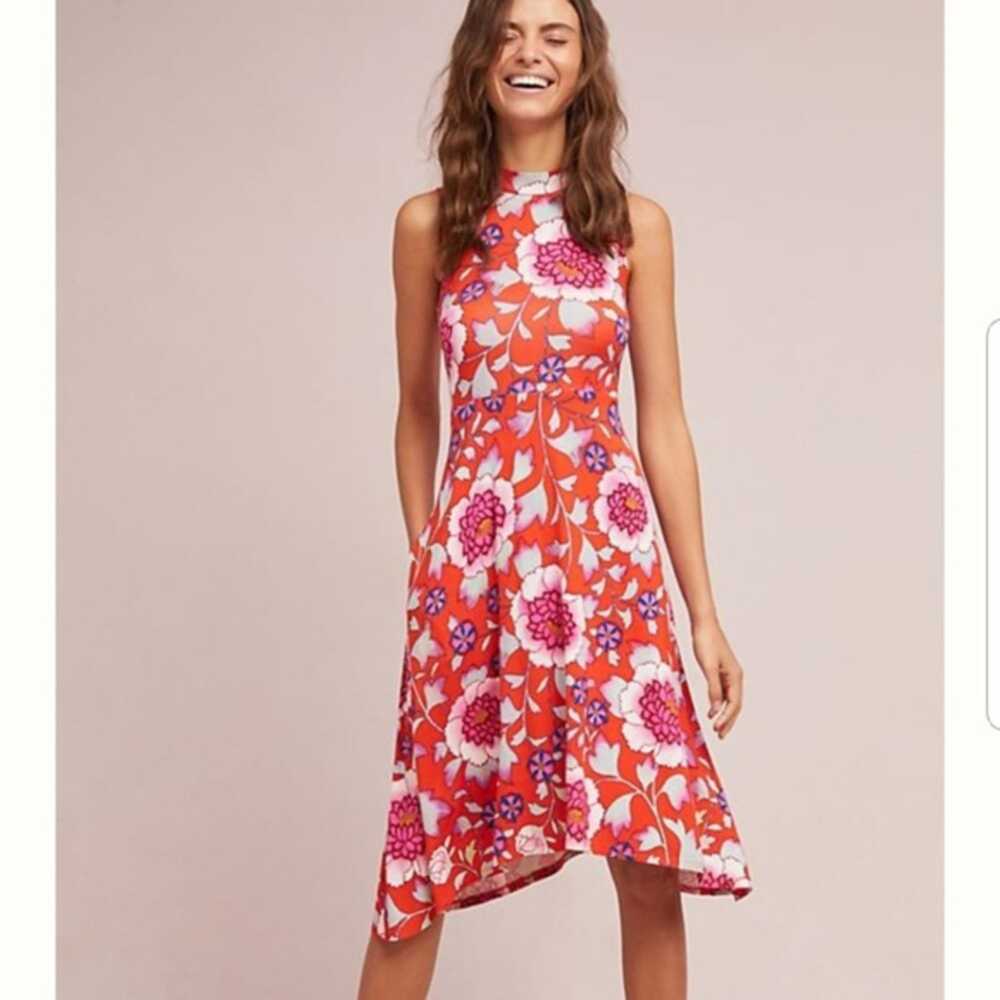 Maeve Cleary Red Floral Sleeveless Asymmetric-Hem Midi Dress Size XS